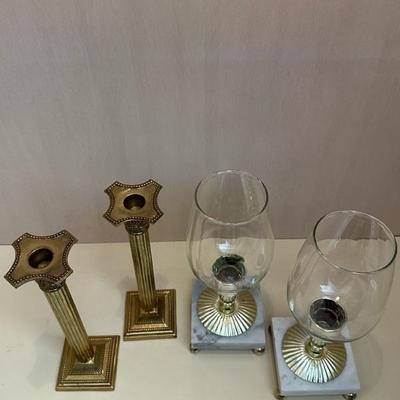 Two Pairs of Candle Holders Marble & Gold Toned