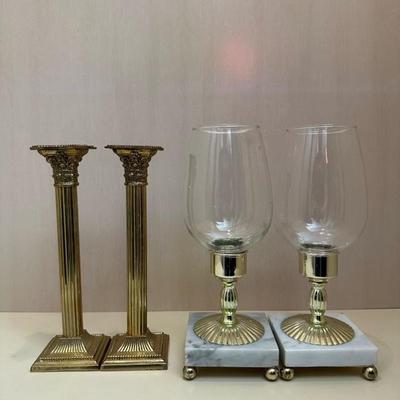 Two Pairs of Candle Holders Marble & Gold Toned