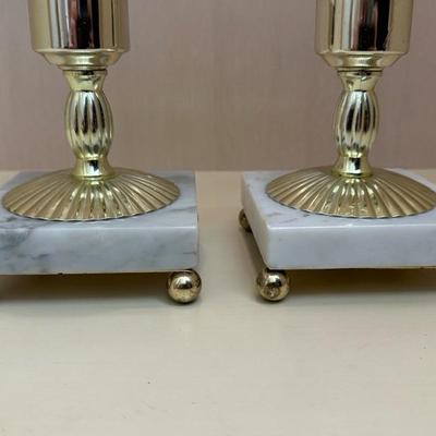 Two Pairs of Candle Holders Marble & Gold Toned