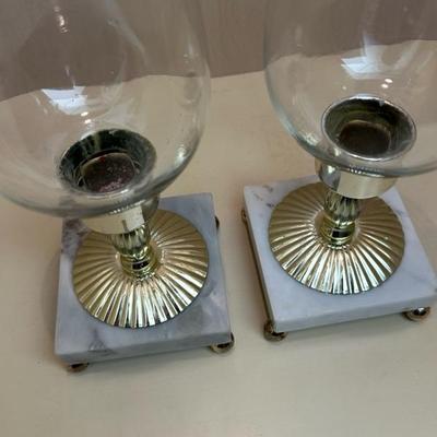 Two Pairs of Candle Holders Marble & Gold Toned