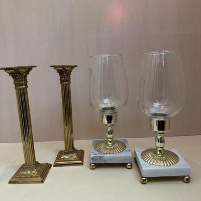 Two Pairs of Candle Holders Marble & Gold Toned