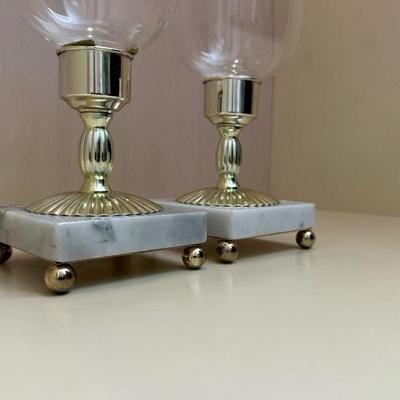 Two Pairs of Candle Holders Marble & Gold Toned