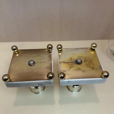 Two Pairs of Candle Holders Marble & Gold Toned
