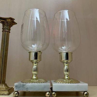 Two Pairs of Candle Holders Marble & Gold Toned