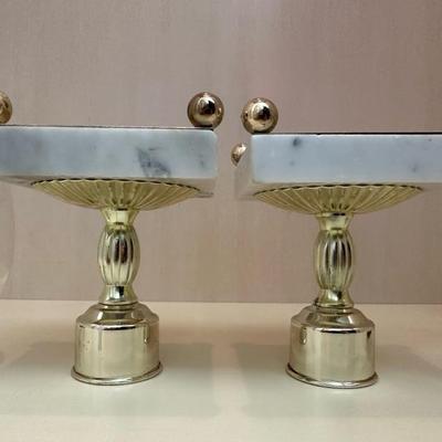 Two Pairs of Candle Holders Marble & Gold Toned
