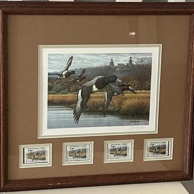 1992 New Jersey Rob Leslie Signed Waterfowl Print & 4 Stamps Framed