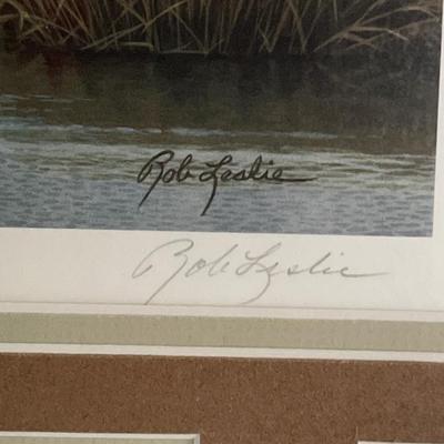 1992 New Jersey Rob Leslie Signed Waterfowl Print & 4 Stamps Framed