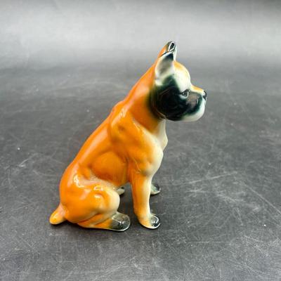 Vintage Antique Porcelain Seated Boxer French Bulldog Figurine