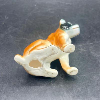 Vintage Antique Porcelain Seated Boxer French Bulldog Figurine
