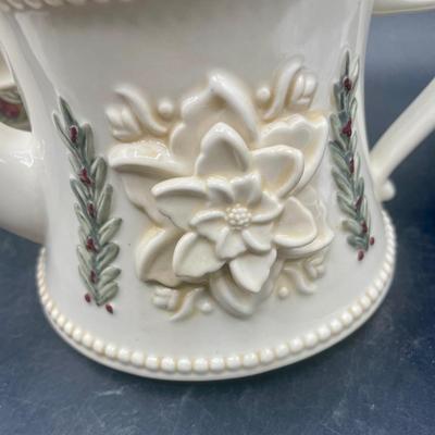 Grasslands Road 3 in 1 Porcelain Holiday Teapot Set, Off White with Holly