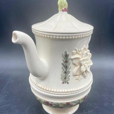 Grasslands Road 3 in 1 Porcelain Holiday Teapot Set, Off White with Holly