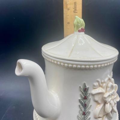 Grasslands Road 3 in 1 Porcelain Holiday Teapot Set, Off White with Holly
