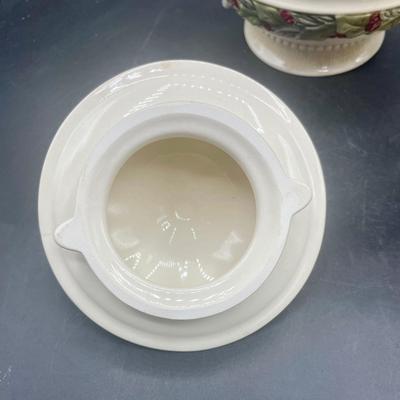 Grasslands Road 3 in 1 Porcelain Holiday Teapot Set, Off White with Holly