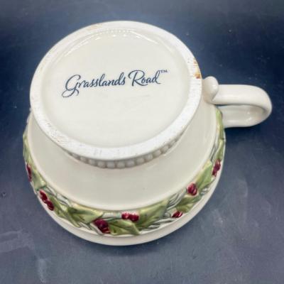 Grasslands Road 3 in 1 Porcelain Holiday Teapot Set, Off White with Holly