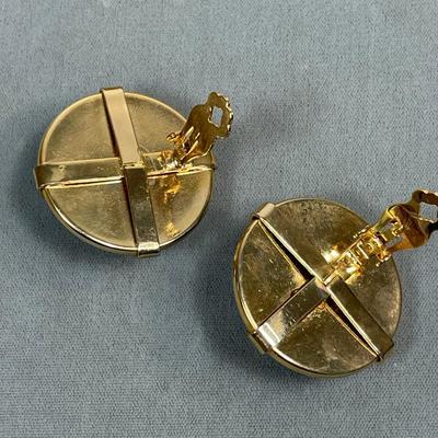 Huge vintage red glass clip earrings
