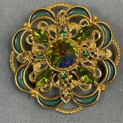 Watermelon rivoli and Rhinestone pin