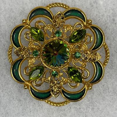 Watermelon rivoli and Rhinestone pin