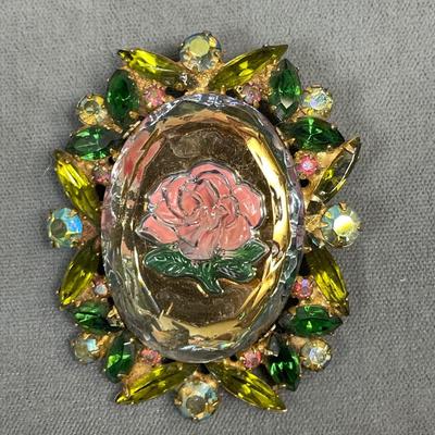 Juliana D&E rose cameo rhinestone pin
