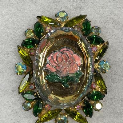Juliana D&E rose cameo rhinestone pin