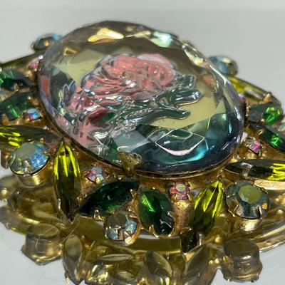 Juliana D&E rose cameo rhinestone pin