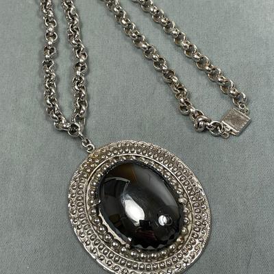 Whiting and Davis Hematite Pendant Necklace