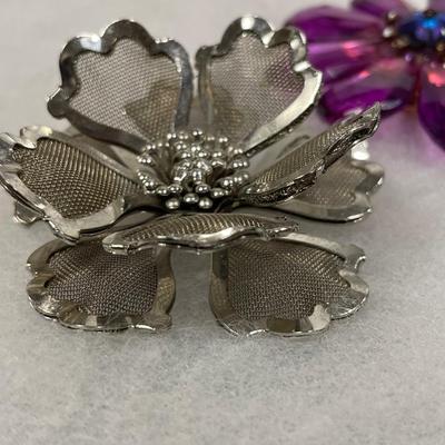 2 Large Flower Brooches