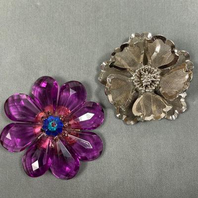 2 Large Flower Brooches