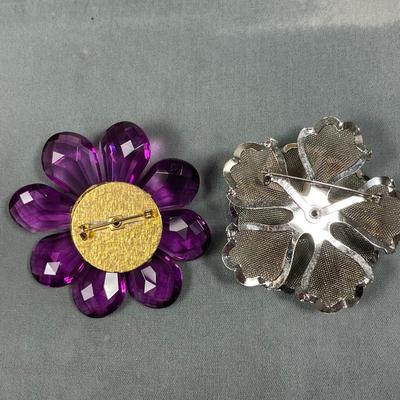2 Large Flower Brooches