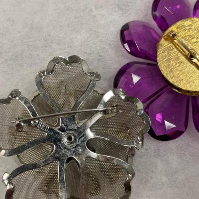 2 Large Flower Brooches