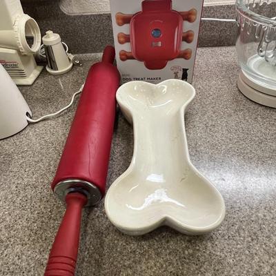 Dog Treat Maker, bone dish and rolling pin