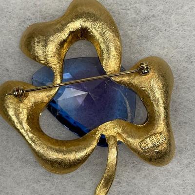 Signed BSK huge glass stone brooch