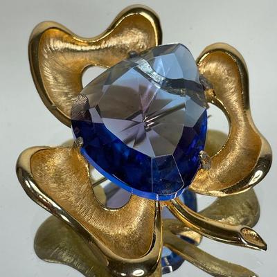 Signed BSK huge glass stone brooch