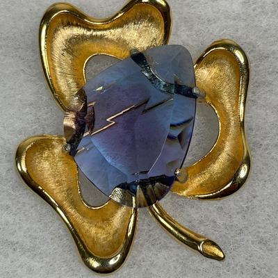 Signed BSK huge glass stone brooch
