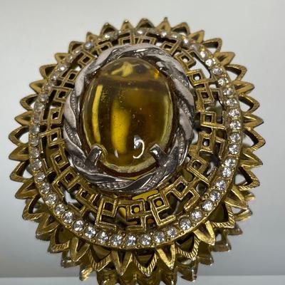Large Topaz glass cabochon Brooch