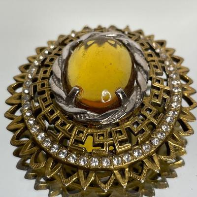 Large Topaz glass cabochon Brooch
