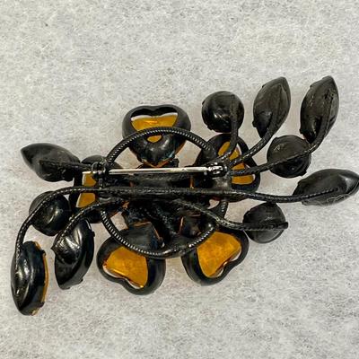 Vintage Rhinestone pin Japanned metal