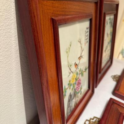 4 Similar Hand Painted Framed Tiles
