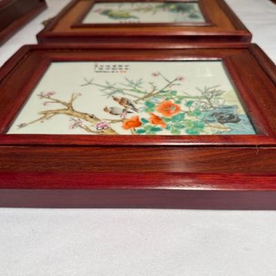 4 Similar Hand Painted Framed Tiles