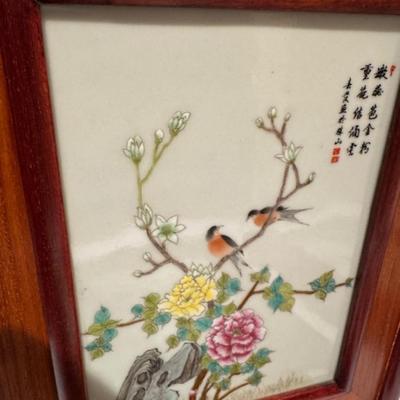 4 Similar Hand Painted Framed Tiles