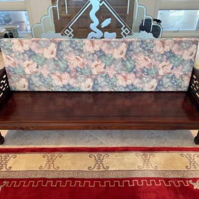 Carved Wood Couch with Removeable Cushion