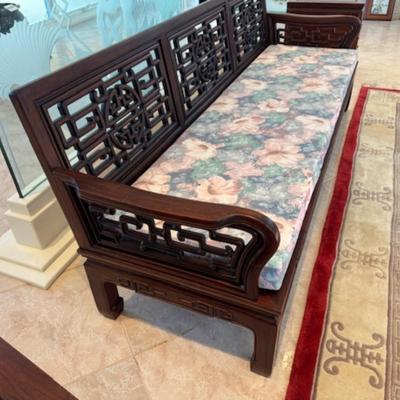 Carved Wood Couch with Removeable Cushion