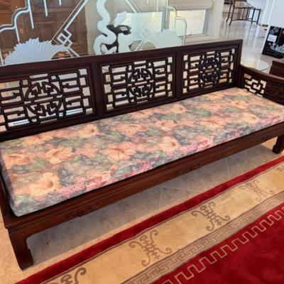 Carved Wood Couch with Removeable Cushion