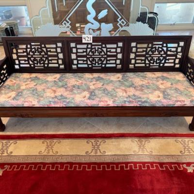 Carved Wood Couch with Removeable Cushion