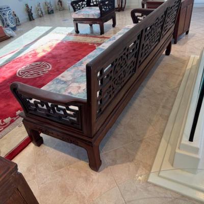 Carved Wood Couch with Removeable Cushion