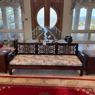Carved Wood Couch with Removeable Cushion