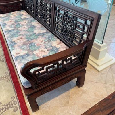 Carved Wood Couch with Removeable Cushion