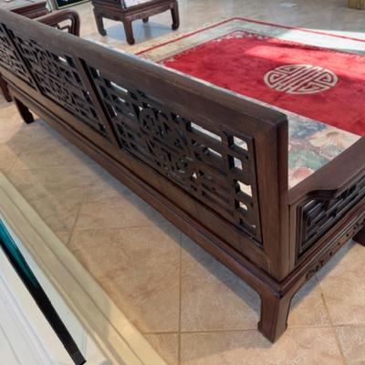 Carved Wood Couch with Removeable Cushion