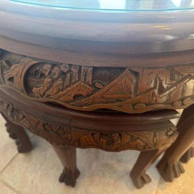 Carved Wooden Table with 4 Chairs