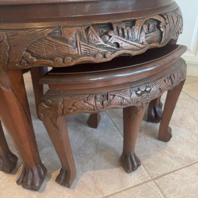 Carved Wooden Table with 4 Chairs