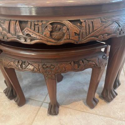 Carved Wooden Table with 4 Chairs
